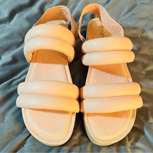 Koolaburra BY UGG ANIDA Puffy Quilted Faux Leather Slide Sandal Apricot 9.5 NIB - Picture 2 of 9